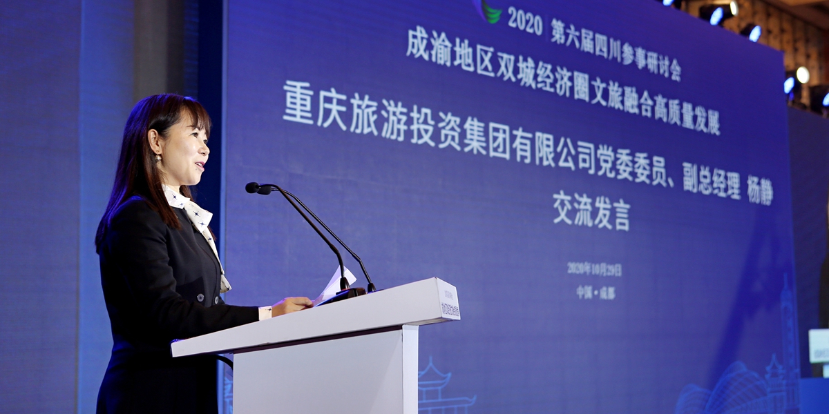 重庆旅游投资集团有限公司党委委员、副总经理杨静交流发言。