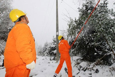 数百员工踏雪特巡线路 确保电网稳定运行